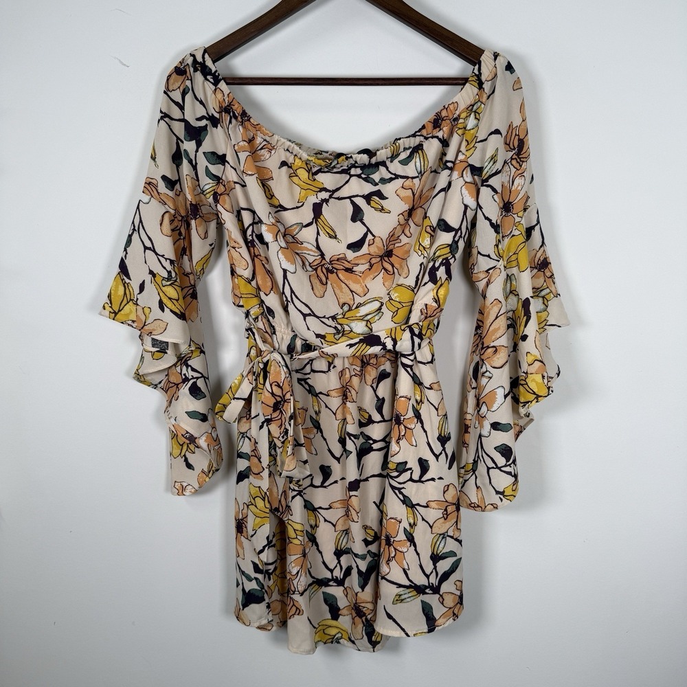Lulus Dress Off‎ Shoulder Elastic Ruffle Tie Waist Short Size Large Women's